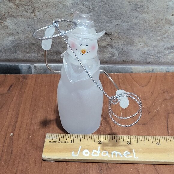 Vintage Christmas Around The World Wild Snowman with Lasso Frosted Glass - Picture 9 of 13
